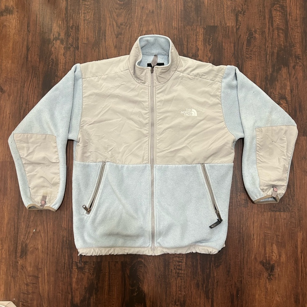 Vintage North Face Beige and Light Blue Fleece Jacket